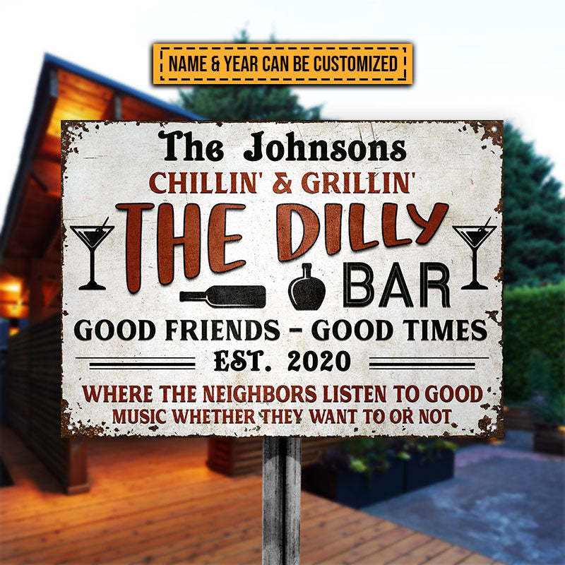 Grilling Patio Backyard Bar Listen To Good Music Custom Classic Metal Signs, Yard Sign