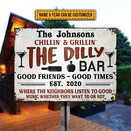 Grilling Patio Backyard Bar Listen To Good Music Custom Classic Metal Signs, Yard Sign
