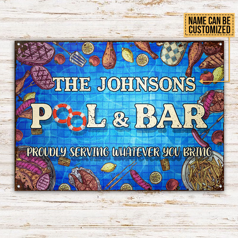 Grilling Pool And Bar Serving Whatever You Bring Custom Classic Metal Signs