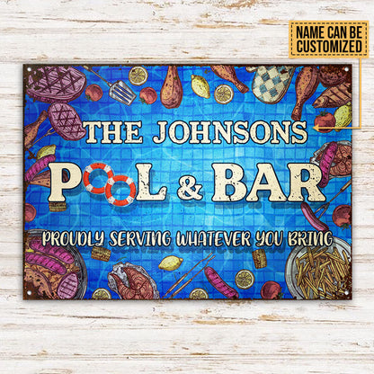 Grilling Pool And Bar Serving Whatever You Bring Custom Classic Metal Signs
