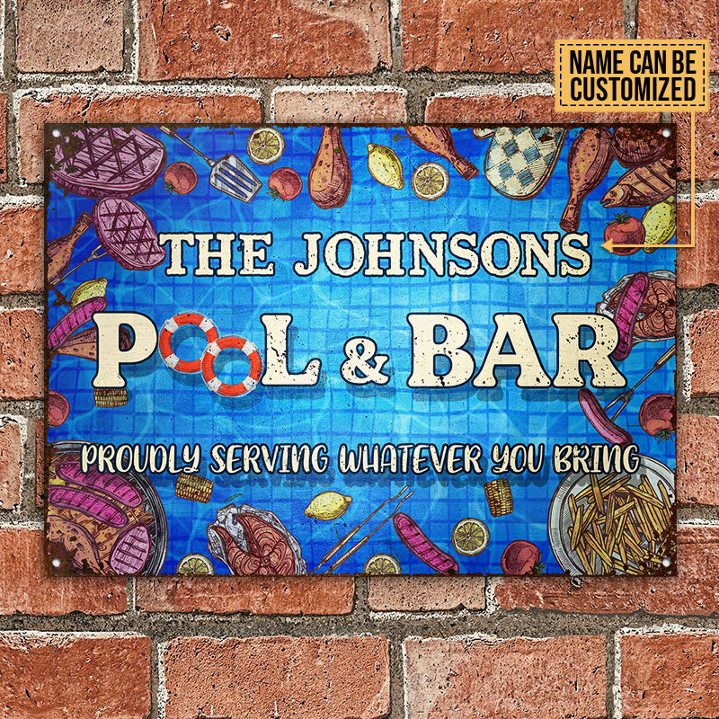 Grilling Pool And Bar Serving Whatever You Bring Custom Classic Metal Signs
