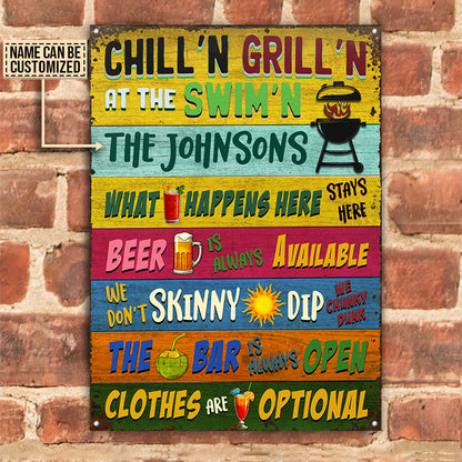 Grilling Pool Skinny Dip Custom Classic Metal Signs