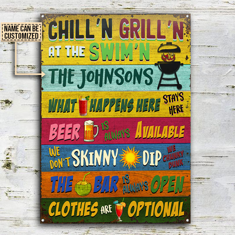 Grilling Pool Skinny Dip Custom Classic Metal Signs