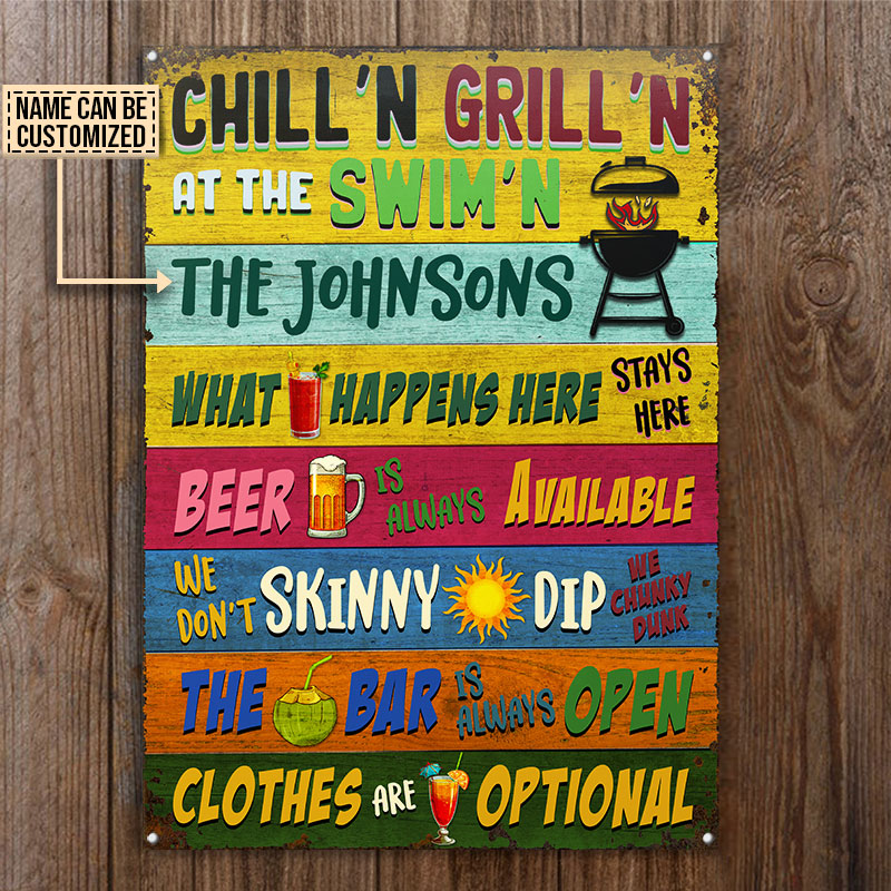Grilling Pool Skinny Dip Custom Classic Metal Signs