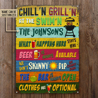 Grilling Pool Skinny Dip Custom Classic Metal Signs