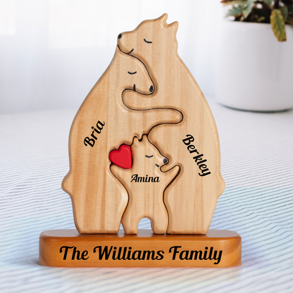 Personalized Wooden Bears Family, Bear Shaped Wood Puzzle with Custom Name- Gift for Mother's Day, Thanksgiving, Christmas