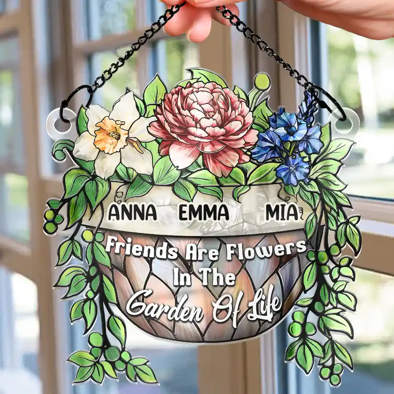 Grow An Old Friend Birth Flower - Personalized Window Hanging Suncatcher Ornament