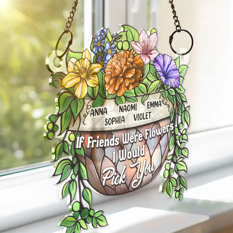 Grow An Old Friend Birth Flower - Personalized Window Hanging Suncatcher Ornament