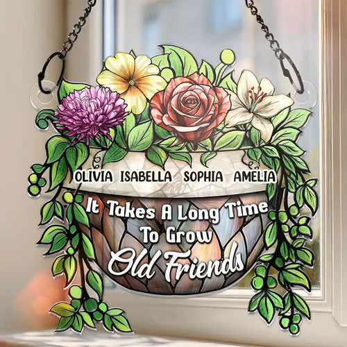 Grow An Old Friend Birth Flower - Personalized Window Hanging Suncatcher Ornament