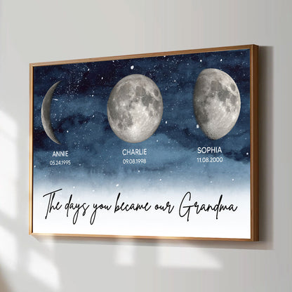 Starry Night Custom Birth Moon Phase The Days You Became Our Grandma Personalized Poster, Mother's Day Gift