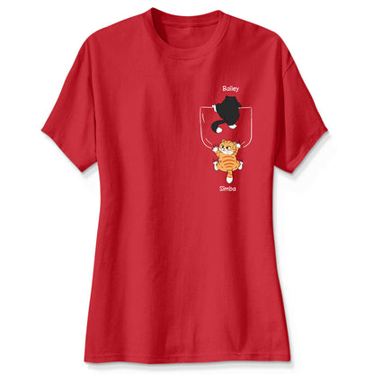 Cute Naughty Cat Climbing Pocket Gift For Pet Lover Personalized Shirt