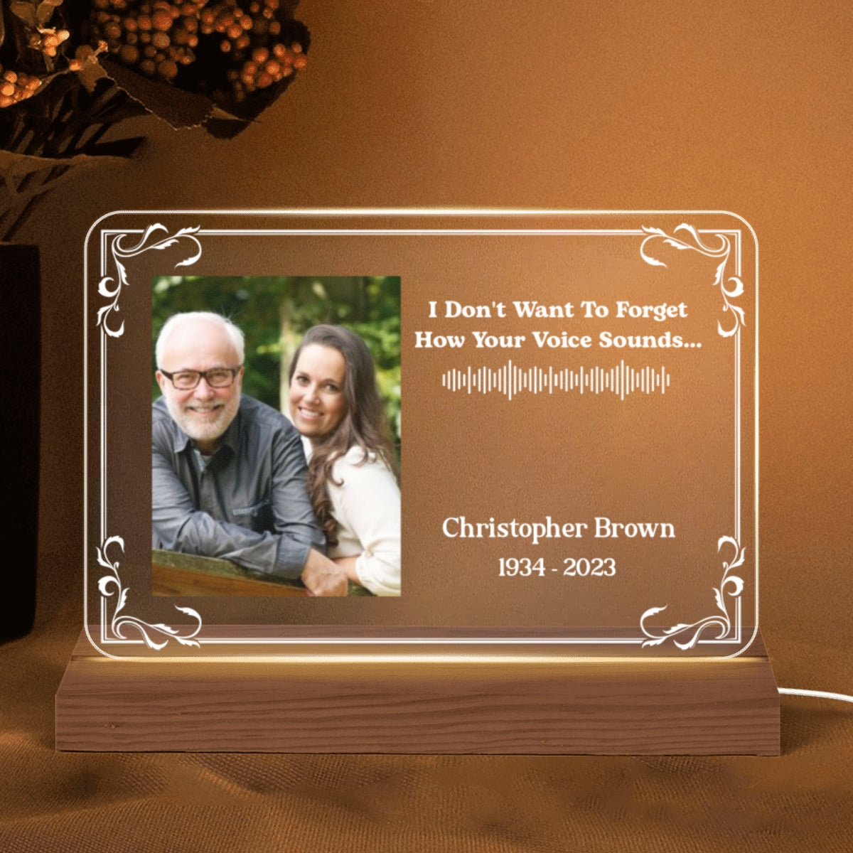 Custom Photo And Message Voice Scannable QR Code Memorial Personalized Horizontal Rectangle Acrylic Plaque With LED Night Light