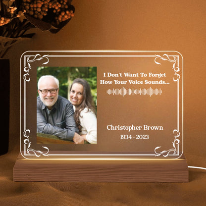 Custom Photo And Message Voice Scannable QR Code Memorial Personalized Horizontal Rectangle Acrylic Plaque With LED Night Light
