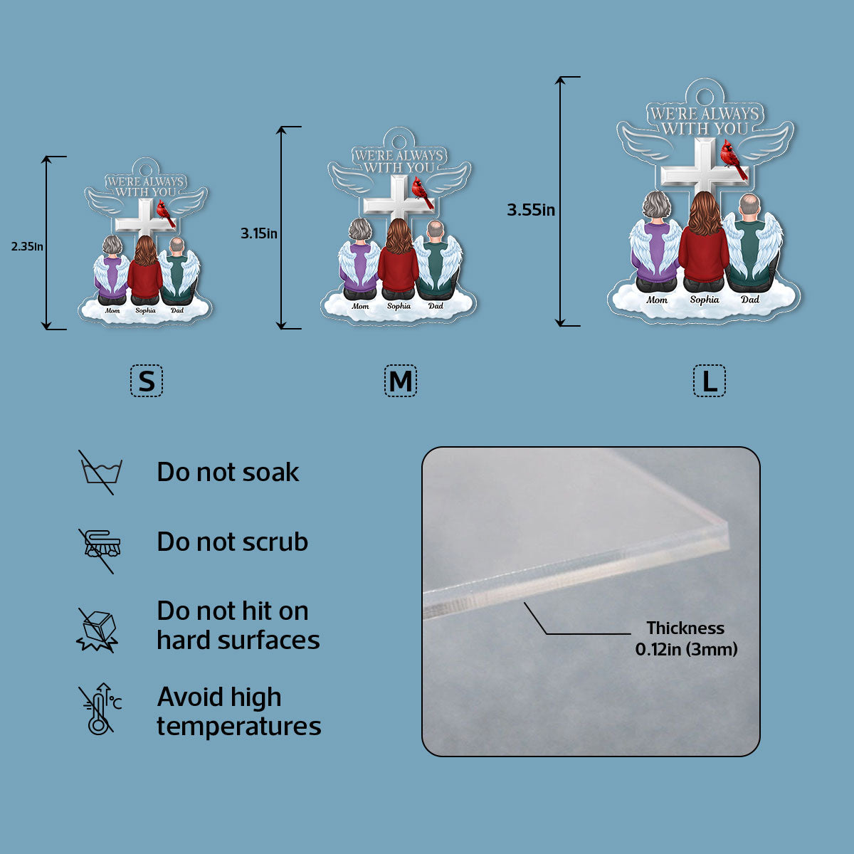 Always With You Family Memorial Keepsake Cardinal On Cross Personalized Acrylic Keychain