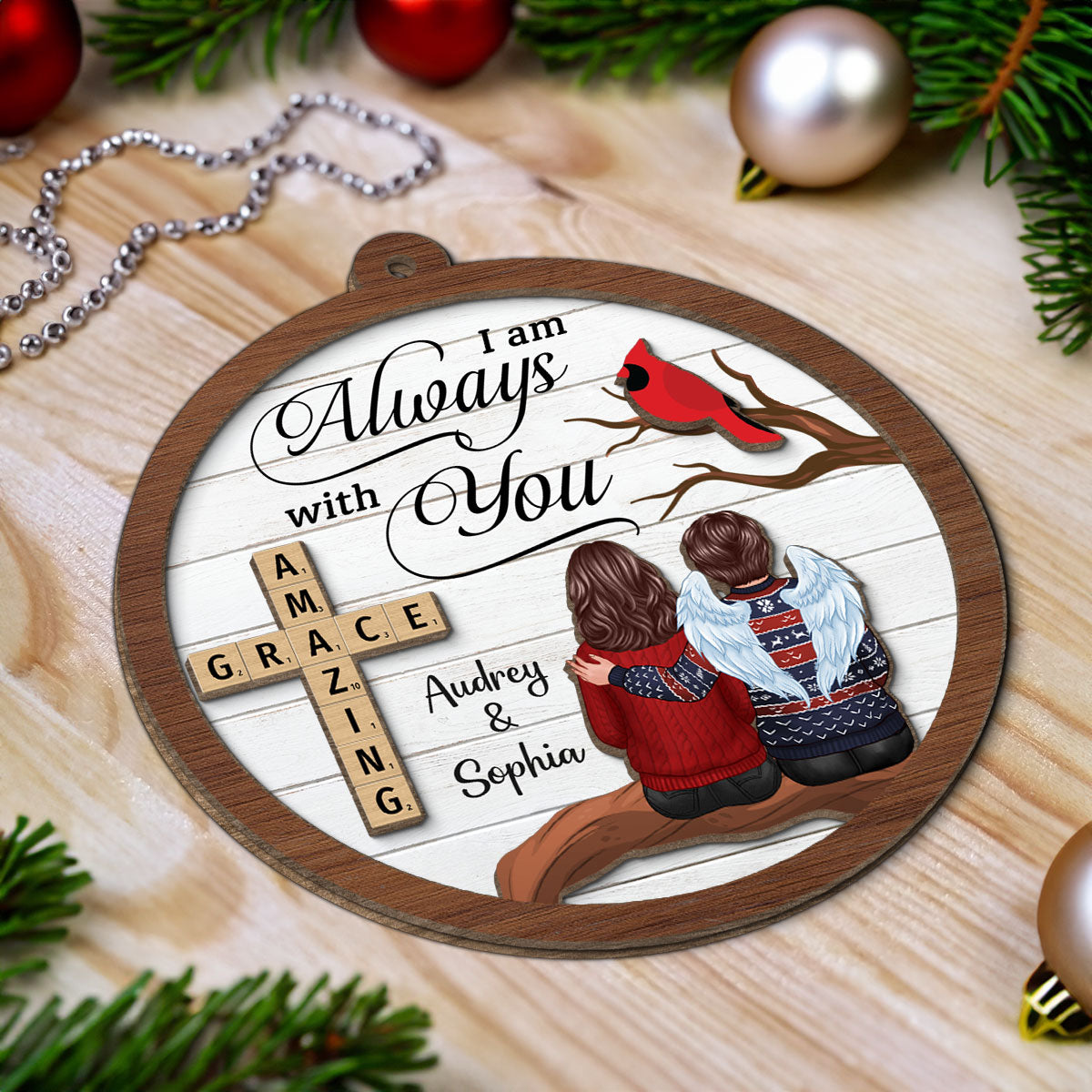 Amazing Grace Wooden Blocks Family Memorial Personalized 2-Layer Wooden Ornament, Christmas Decoration, Sympathy Gift, Remembrance Gift