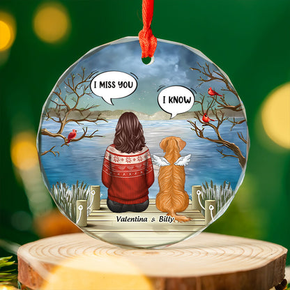 Pet Memorial I Miss You Back View Personalized Glass Ornament, Memorial Gift, Remembrance Gift For Dog Lover