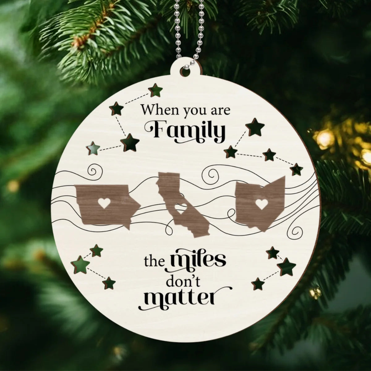 Long Distance Family Friends Siblings Sisters Besties Personalized Wooden Ornament, Togetherness Christmas Gift