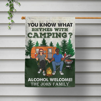 Camping Couple You Know What Rhymes With Camping - Couple Gifts - Personalized Custom Flag