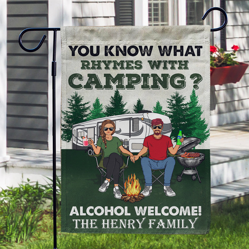 Camping Couple You Know What Rhymes With Camping - Couple Gifts - Personalized Custom Flag
