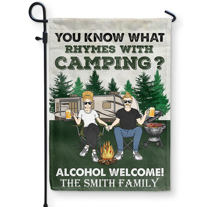 Camping Couple You Know What Rhymes With Camping - Couple Gifts - Personalized Custom Flag