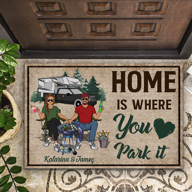 Home Is Where You Park It - Gift For Camping Couples - Personalized Custom Doormat