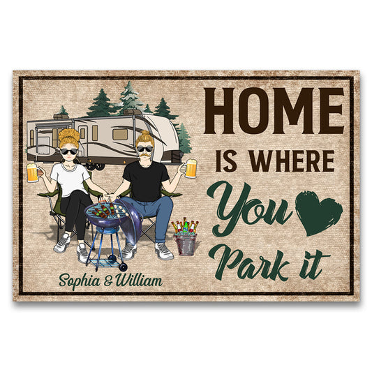 Home Is Where You Park It - Gift For Camping Couples - Personalized Custom Doormat