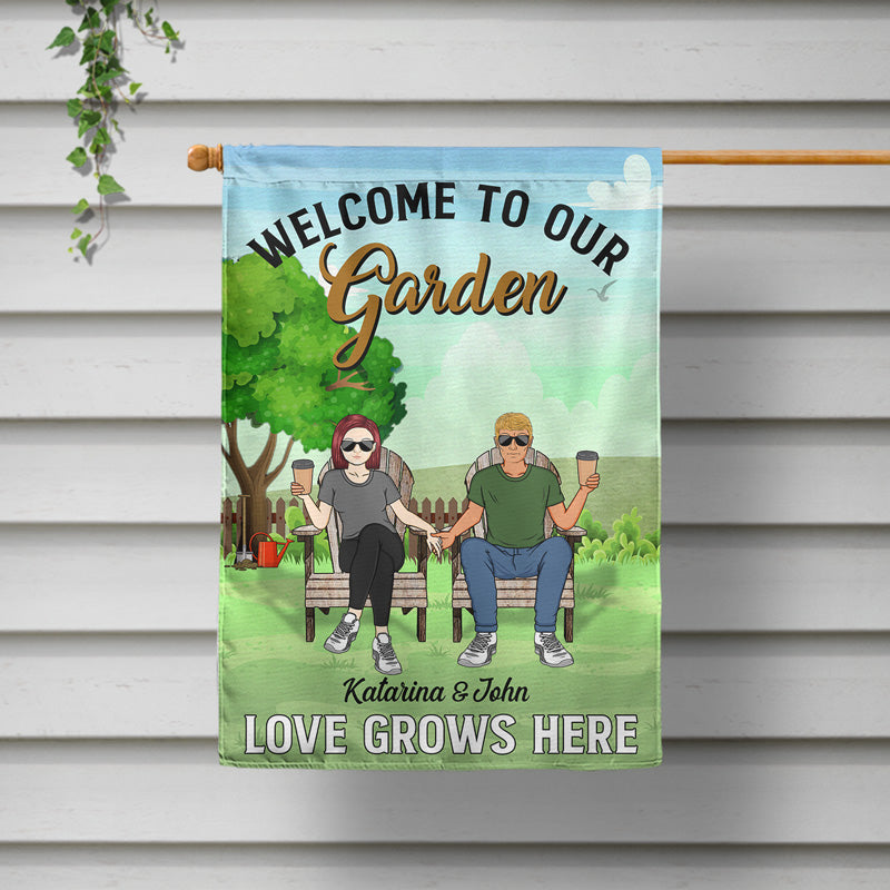 Welcome To Our Garden Love Grows Here - Couple Gifts - Personalized Custom Flag