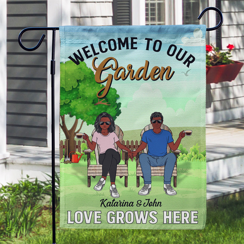 Welcome To Our Garden Love Grows Here - Couple Gifts - Personalized Custom Flag