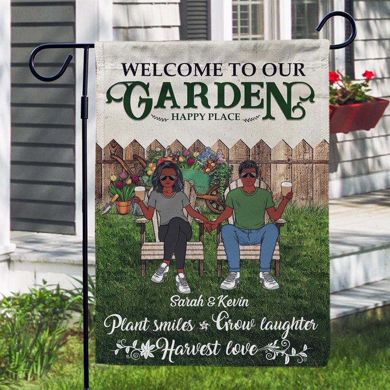 Garden Couple Plant Smiles Grow Laughter Harvest Love - Garden Decoration - Personalized Custom Flag