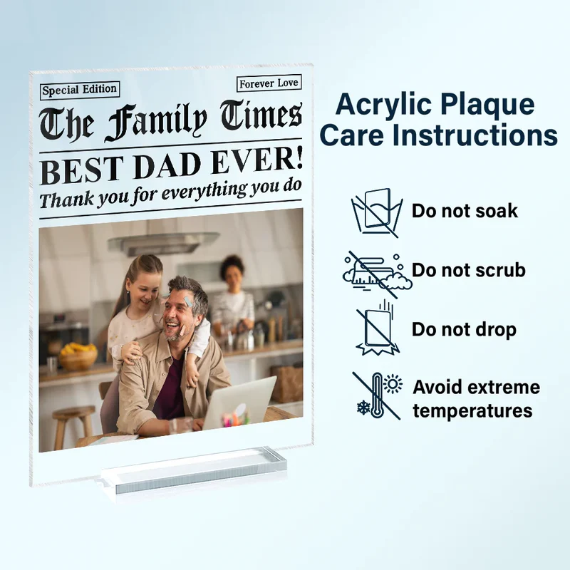 Custom Photo Best Mom Dad Ever Newspaper Theme - Personalized Vertical Rectangle Acrylic Plaque