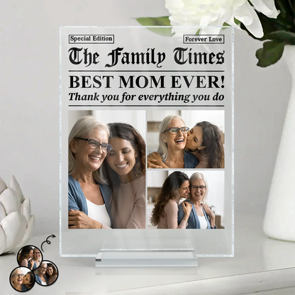 Custom Photo Best Mom Dad Ever Newspaper Theme - Personalized Vertical Rectangle Acrylic Plaque
