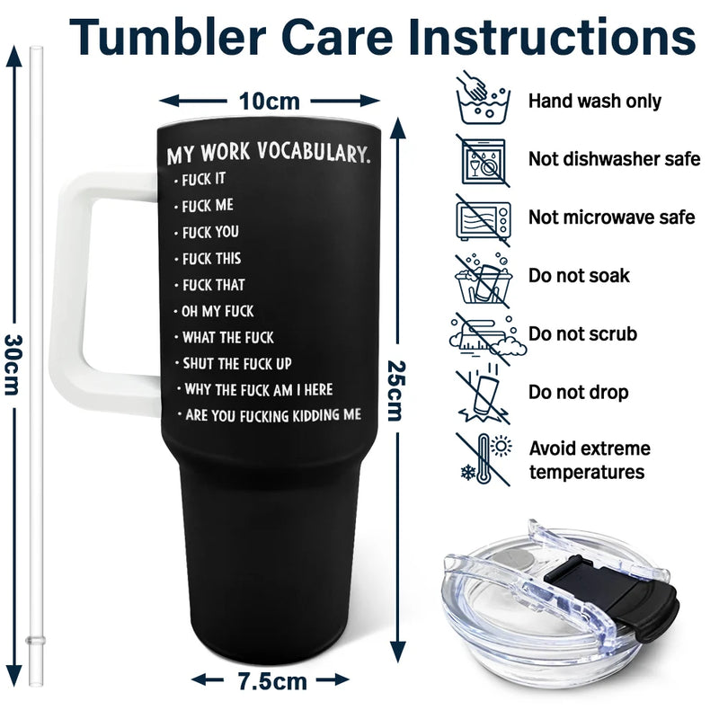 3D Effect Funny Chicken F-CAW-F My Work Vocabulary - Personalized 40oz Tumbler With Straw