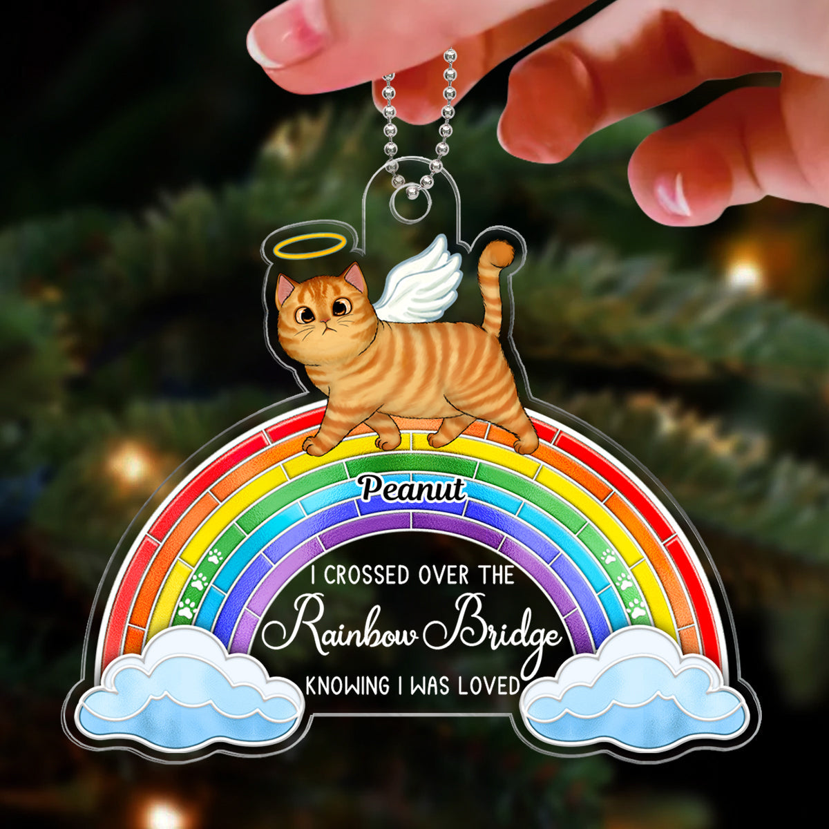 Stained Glass Rainbow Walking Cats Memorial Personalized Acrylic Ornament