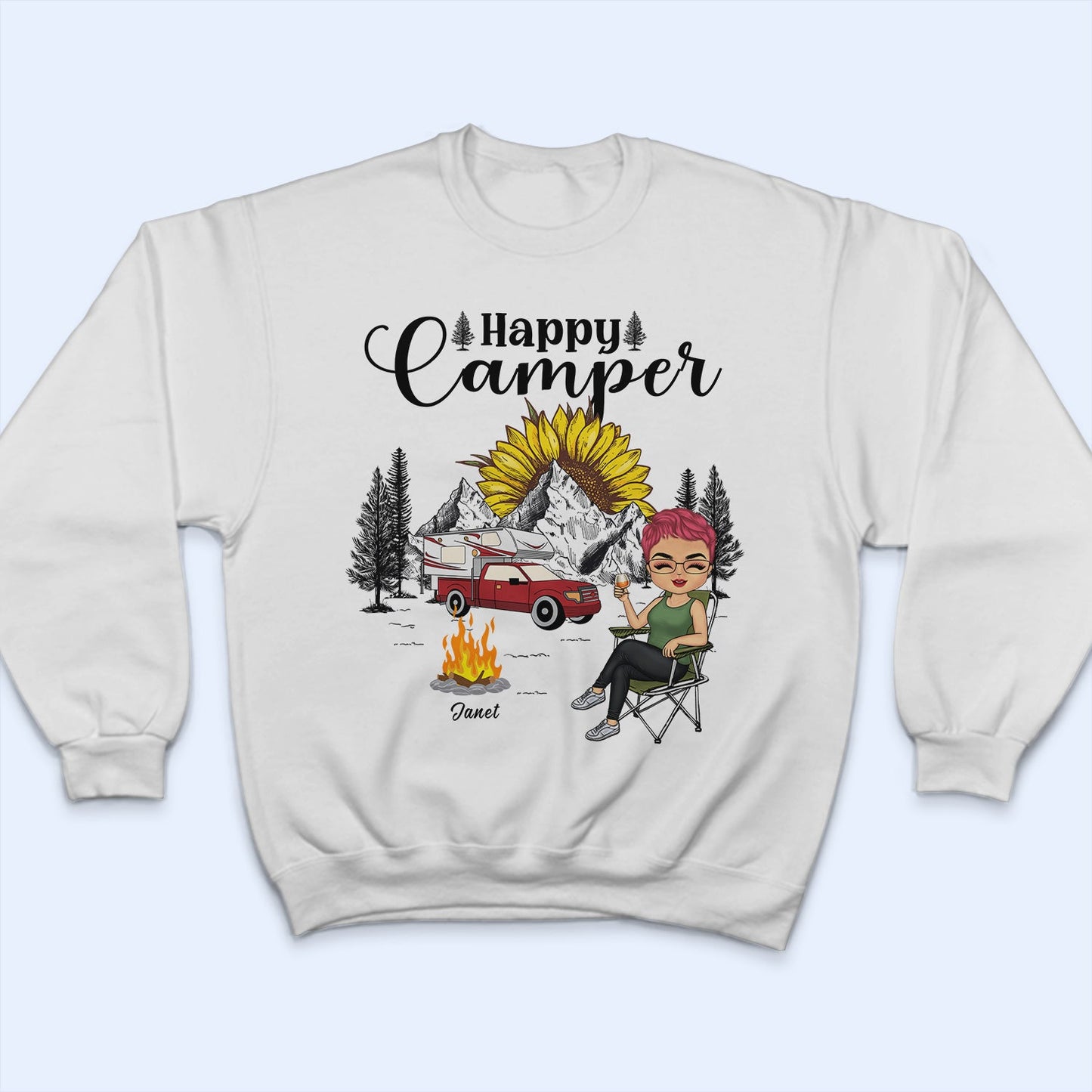 Happy Camper Chibi - Gift For Camping Lovers - Personalized Custom T Shirt