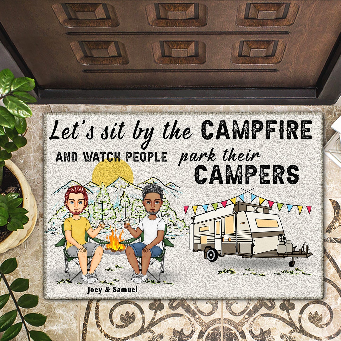 Husband And Wife Home Is Where We Park It - Gift For Camping Couples - Personalized Custom Doormat