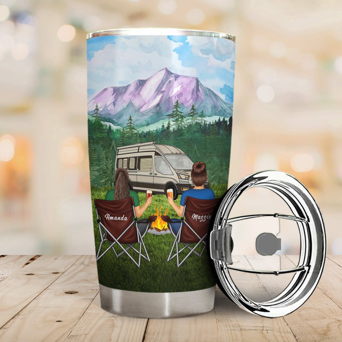 Sit By The Campfire Watch People Park Their Campers - Gift For Camping Couples - Personalized Custom Tumbler