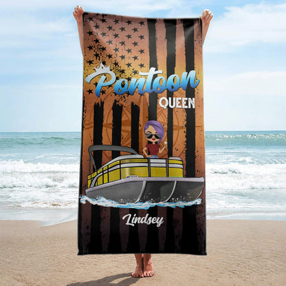 Pontoon Captain Pontoon Queen - Gift For Pontoon Owner - Personalized Custom Beach Towel