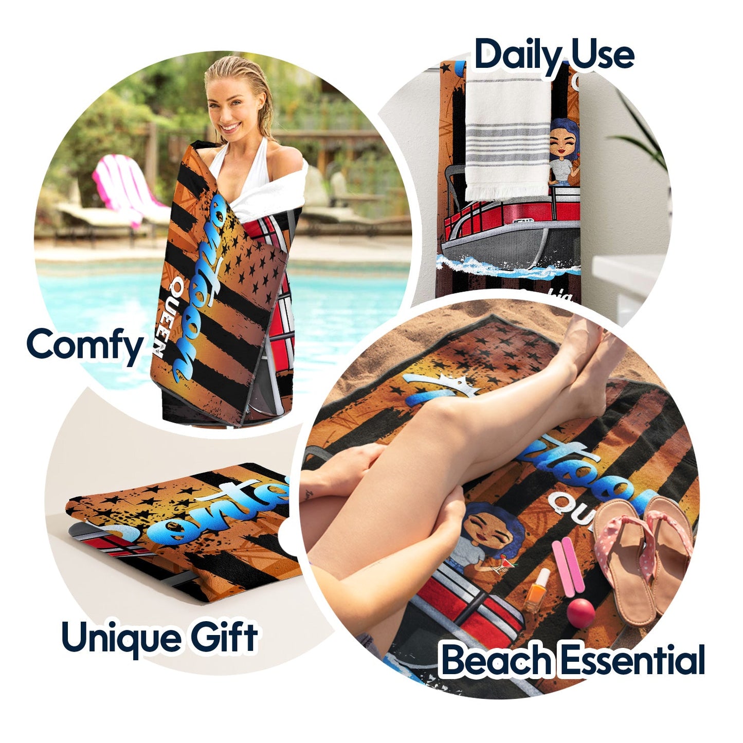 Pontoon Captain Pontoon Queen - Gift For Pontoon Owner - Personalized Custom Beach Towel