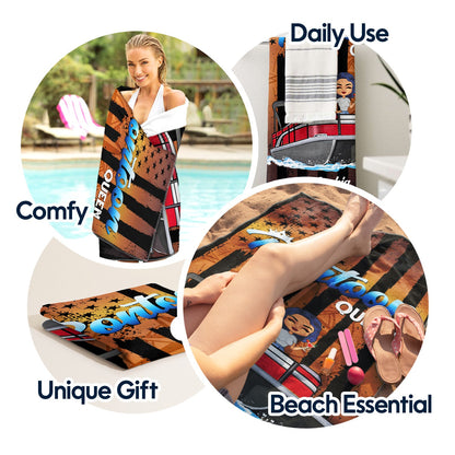 Pontoon Captain Pontoon Queen - Gift For Pontoon Owner - Personalized Custom Beach Towel