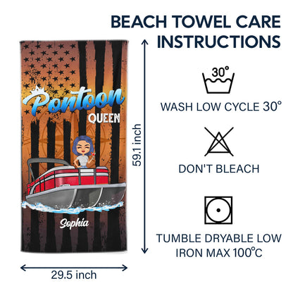 Pontoon Captain Pontoon Queen - Gift For Pontoon Owner - Personalized Custom Beach Towel