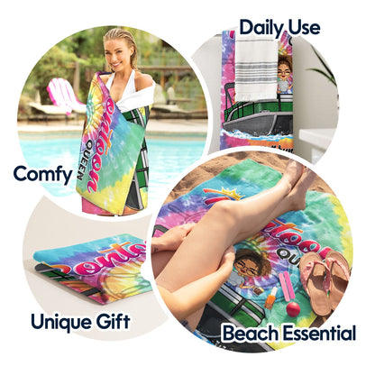 Tie Dye Pontoon Queen - Gift For Pontoon Owner - Personalized Custom Beach Towel