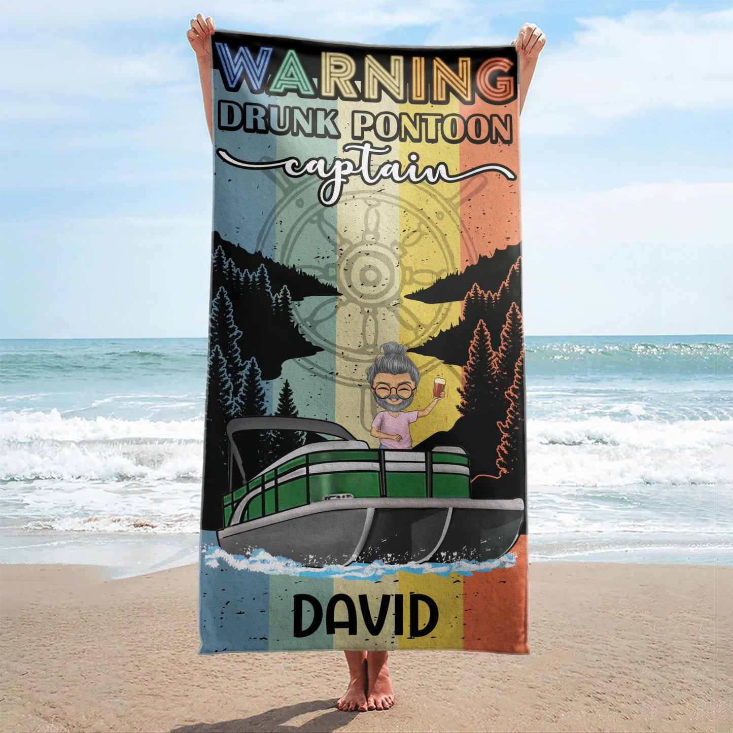 Warning Drunk Pontoon Captain Queen - Birthday, Traveling, Cruising Gift For Lake Beach Lovers, Travelers - Personalized Custom Beach Towel