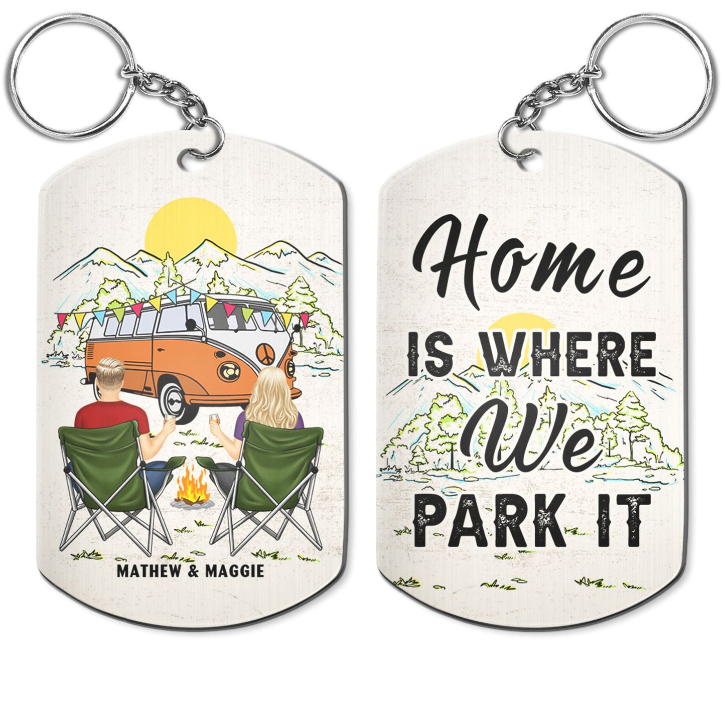 Home Is Where We Park It - Gift For Camping Lovers - Personalized Aluminum Keychain