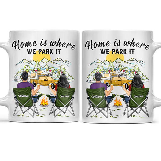 Home Is Where We Park It - Gift For Camping Lovers - Personalized White Edge-to-Edge Mug