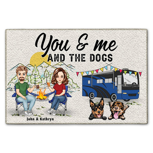 Home Is Where We Park It You Me And The Dogs Cartoon - Gift For Camping Couples - Personalized Doormat