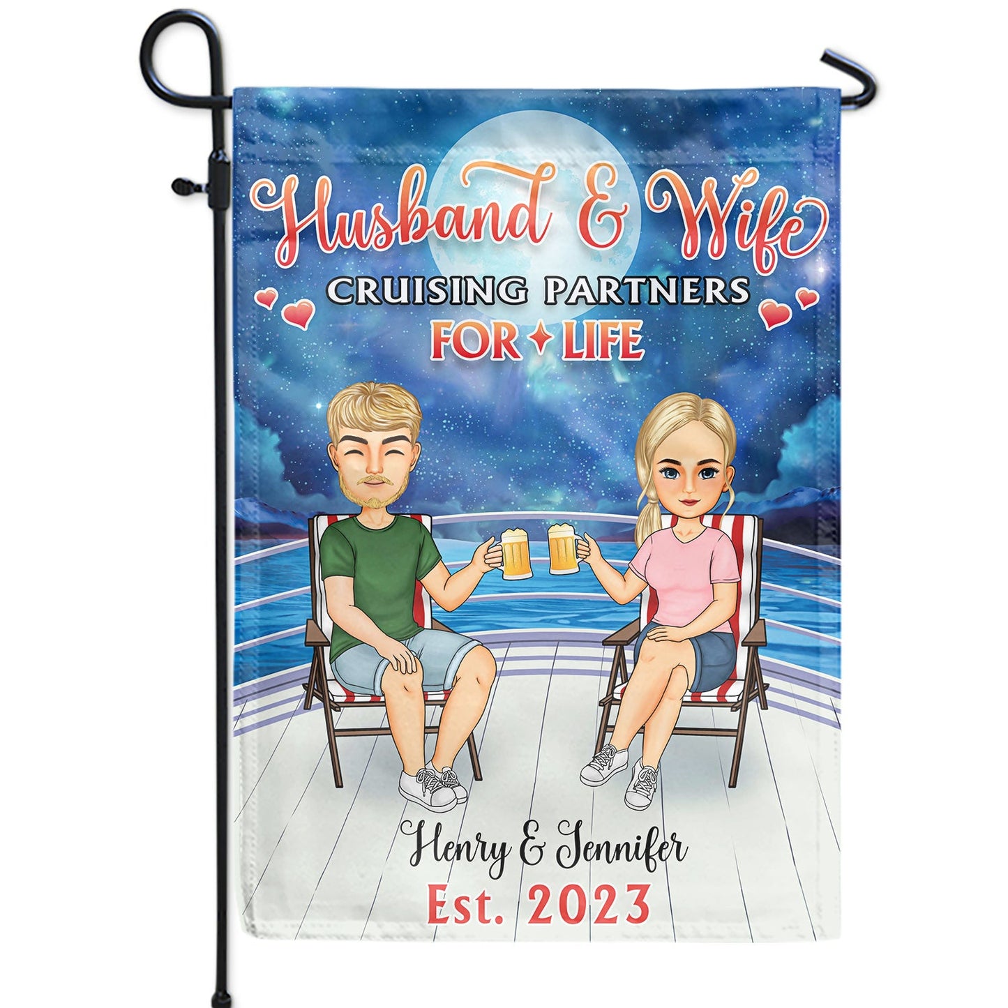 Cabin Flag Cruising Partners For Life Cartoon - Gift For Traveling, Cruising Lovers - Personalized Flag