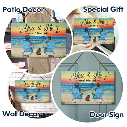 You And Me And The Dogs Peace Beach View - Gift For Pet Lovers - Personalized Wood Rectangle Sign