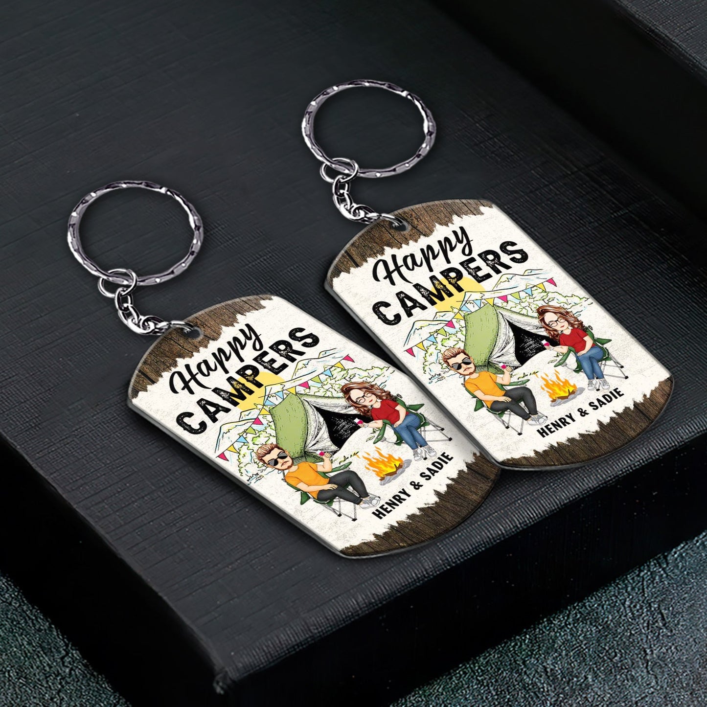 Home Is Where We Park It Cartoon Couple - Gift For Camping Lovers - Personalized Aluminum Keychain