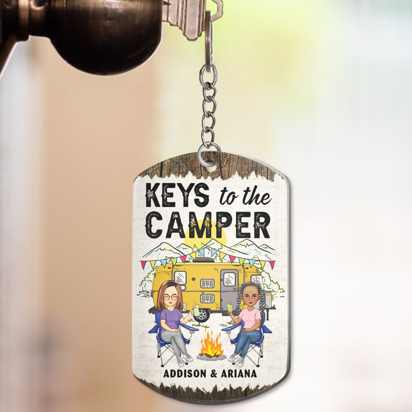 Home Is Where We Park It Cartoon Couple - Gift For Camping Lovers - Personalized Aluminum Keychain