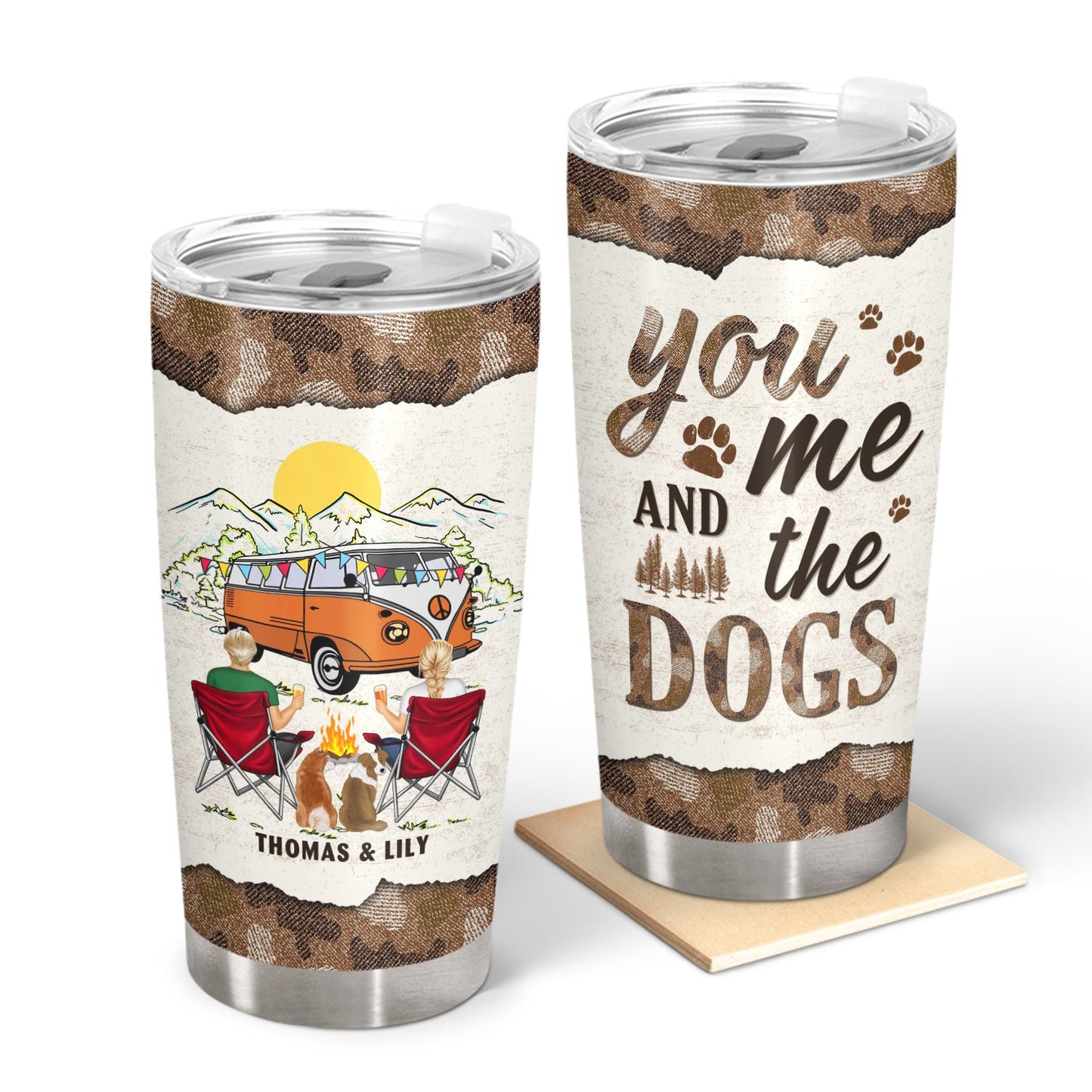 You And Me & The Dogs Camping Couples - Gift For Camping Lovers - Personalized Tumbler